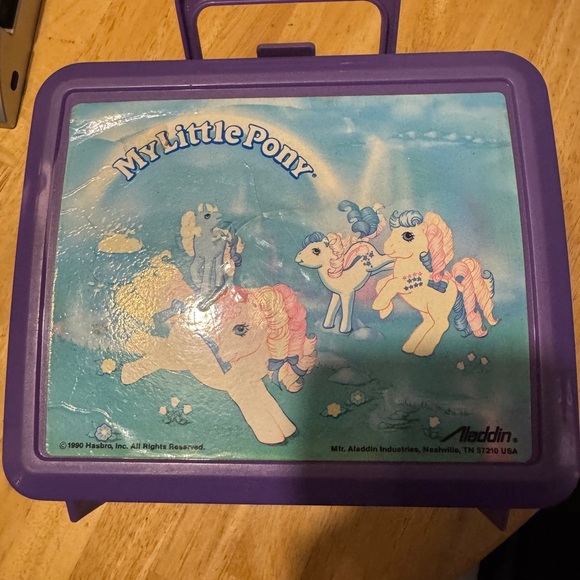Vintage My Little Pony Lunchbox with Thermos Purple Plastic Aladdin Hasbro 1990 - Picture 2 of 4